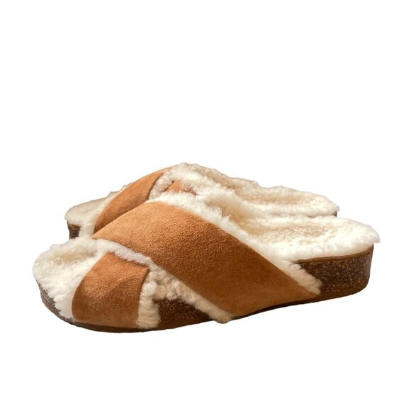 NWOT Jenni Kayne Shearling-Lined Suede Crossover Sandal Saddle Size 37 - Picture 4 of 12